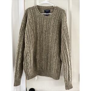 American Eagle Sweater Mens Size XL Green Brown Wool Fisherman Cable Knit VTG